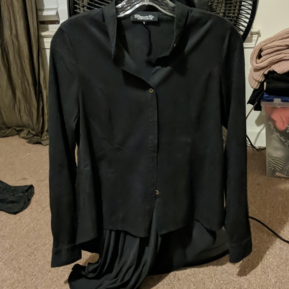 Bianco Nero black faux suede top